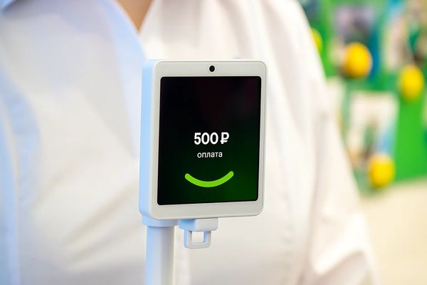 Покупатель оплачивает товар с помощью биометрической идентификации по лицу в супермаркете Москвы