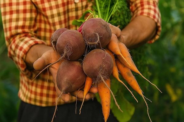 Свежий урожай моркови и свеклы в руках фермера — рост цен на овощи в России в 2025 году