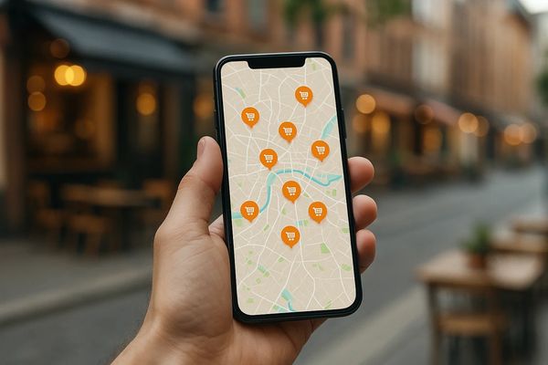 Смартфон с открытой картой и отметками магазинов — новый функционал Яндекс Карт для размещения событий в точках продаж