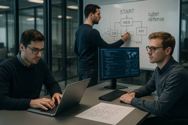 Команда IT-специалистов разрабатывает решения по кибербезопасности в офисе стартапа — рост индустрии информационной безопасности в России к 2025 году