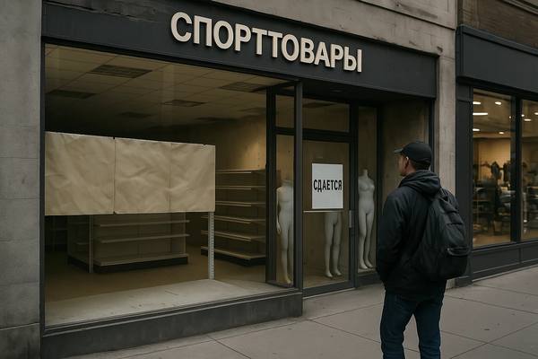Пустующие витрины закрытого спортивного магазина в российском торговом центре, отражающие спад розничного формата в сегменте sport retail