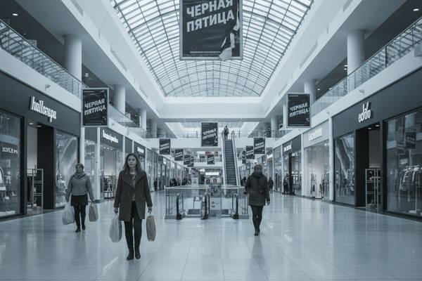 Покупатели в торговом центре в период Чёрной пятницы — снижение активности в 2025 году на фоне изменившегося потребительского поведения