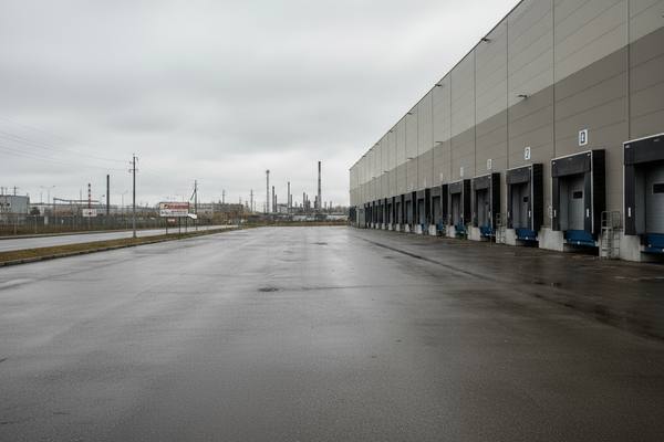 Аэрофотосъемка складского комплекса в Подмосковье на фоне осеннего неба — иллюстрация к статье о снижении спроса на логистическую недвижимость в 2025 году