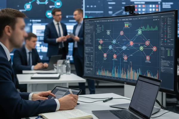 Аналитики кибербезопасности исследуют многоступенчатые схемы мошеннических звонков на экране мониторинга