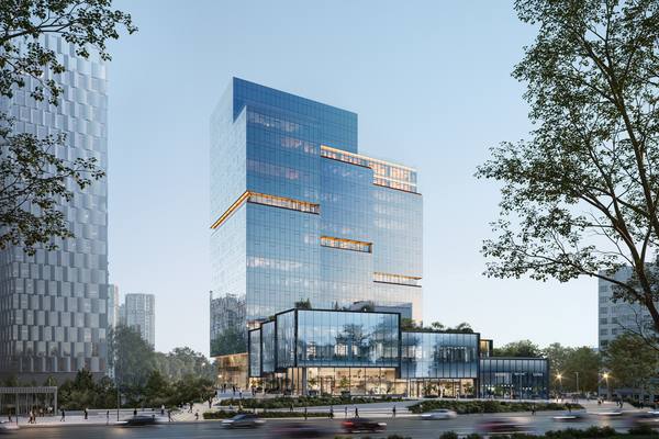 Бизнес-центр «ASPACE Хорошевская» в Москве, вид на стеклянный фасад и архитектуру комплекса