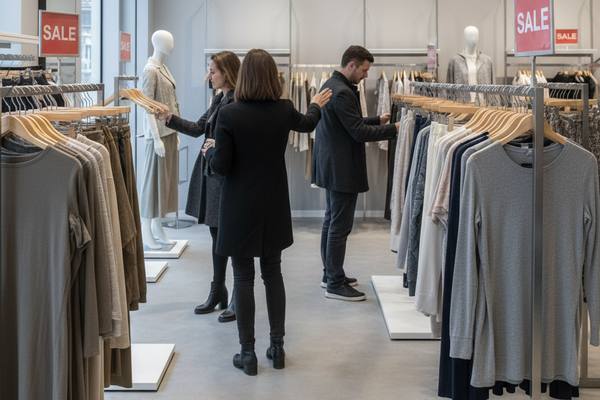 Покупатели рассматривают одежду в торговом центре во время сезонных скидок — всплеск активности в fashion-ритейле на фоне промо-акций