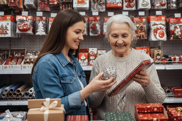 Посетители выбирают новогодние подарки в магазине Fix Price — бюджетные товары, новогодний декор и атмосфера подготовки к празднику