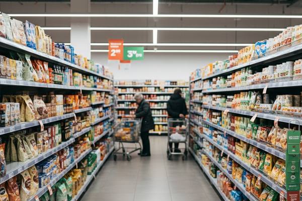 Покупатели у полок супермаркета: снижение потребительской активности в сегменте FMCG в России