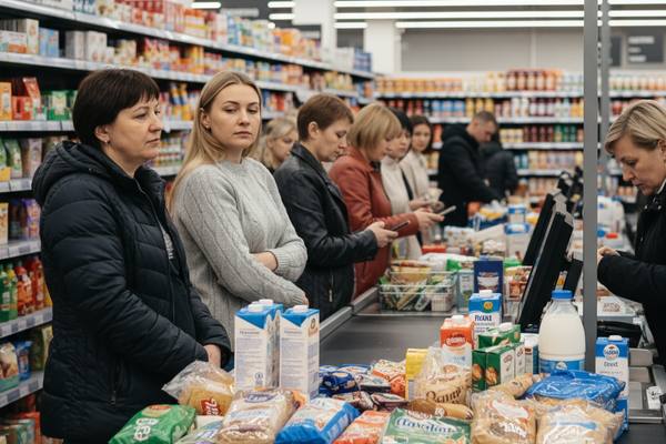 Ценники в торговом зале: крупным планом отображена стоимость продуктов с указанием цены за килограмм — пример новой системы маркировки массы.