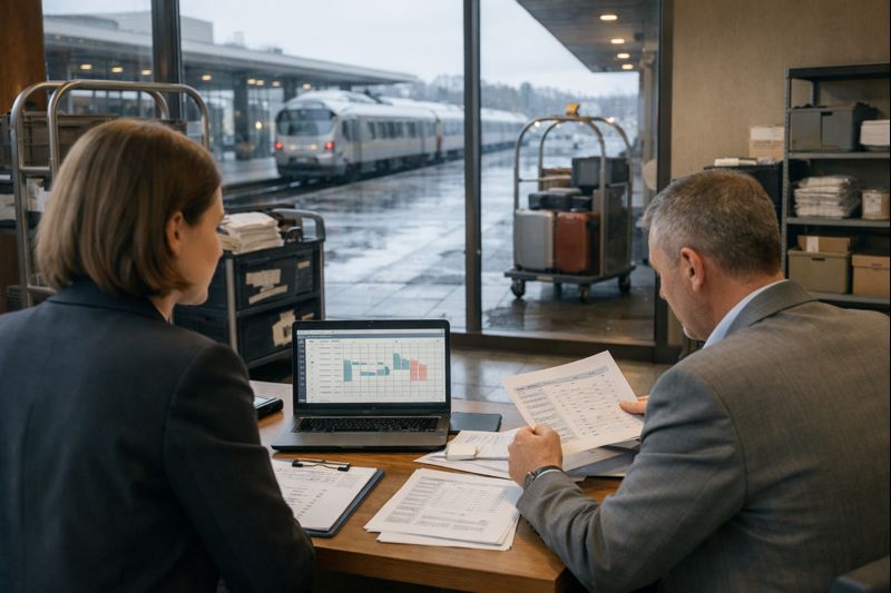 Менеджеры отеля анализируют бронирования и операционное планирование в условиях новогоднего турпотока и погодных рисков