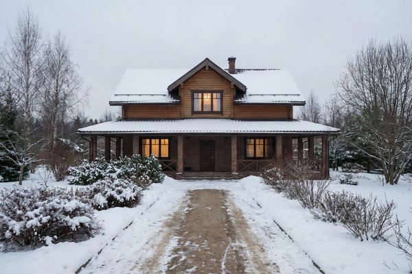 Загородный дом в зимний период, предлагаемый для посуточной аренды на новогодние праздники