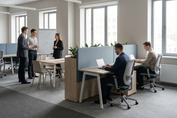 Молодые специалисты поколения Z работают в современном офисном пространстве