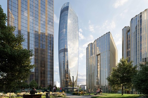 Офисный комплекс BELL у метро «Белорусская»: высотные офисные здания с системой двухпалубных лифтов для управления пассажиропотоками