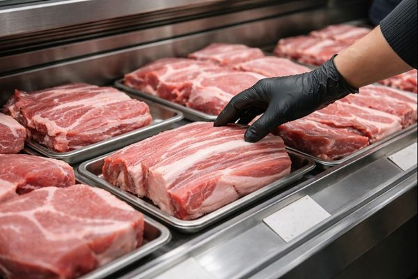 Отбор свинины в холодильной витрине: профессиональная закупка мяса как элемент цепочки поставок и ценового давления на рынке