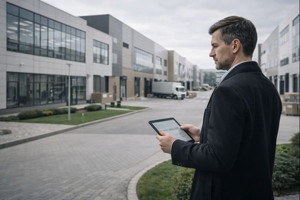 Управляющий технопарком анализирует объект Light Industrial и офисную инфраструктуру на территории комплекса