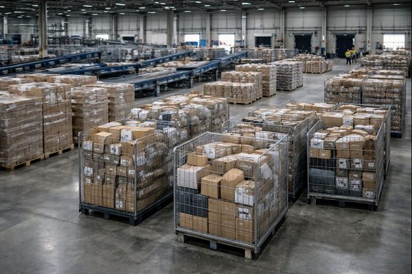 Сортировочный центр с зарубежными посылками и международными отправлениями в период пиковых нагрузок трансграничной доставки