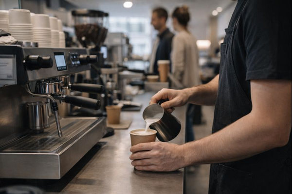 Бариста готовит кофе в кофейне — смещение спроса с розницы в HoReCa и влияние на логистику цепочек поставок