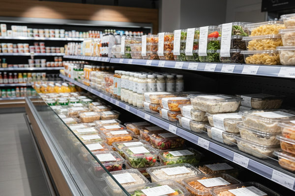 Витрина с готовыми блюдами в продуктовом магазине — еда как сервис и рост сегмента grab&go