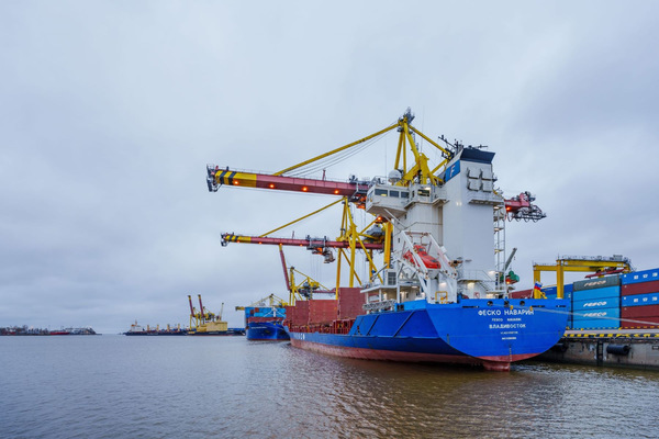 Контейнеровоз FESCO в порту на Балтике, обслуживающий каботажную линию между Санкт-Петербургом и Калининградской областью