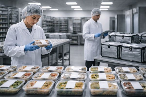 Контроль качества и упаковки готовой еды на производстве перед хранением и доставкой по новым требованиям безопасности