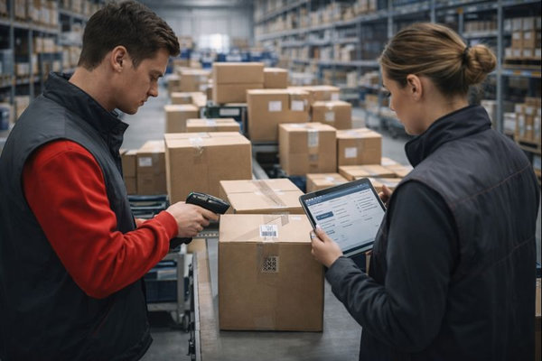 Проверка маркировки товаров на складе маркетплейса: сотрудники сканируют Data Matrix и сверяют данные перед допуском продукции к продаже