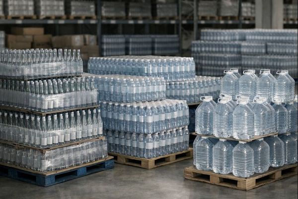 Паллеты с бутилированной минеральной и питьевой водой на складе — рост спроса и влияние на цепочки поставок