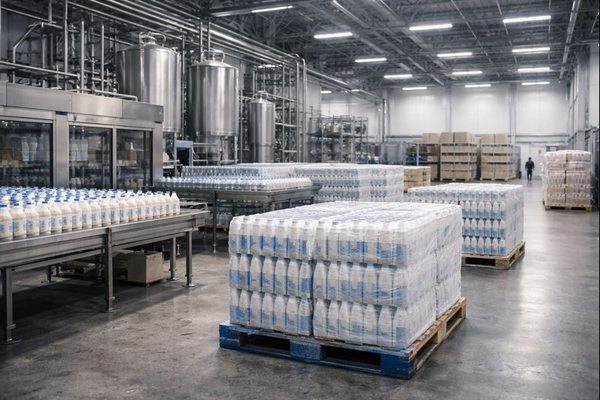Производство и логистика молочной продукции на современном заводе с линией розлива и складированием