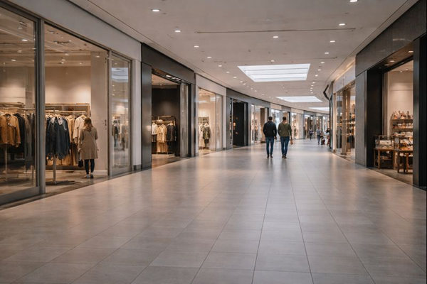 Полупустая галерея торгового центра как отражение снижения трафика и ухудшения деловой уверенности в российской рознице