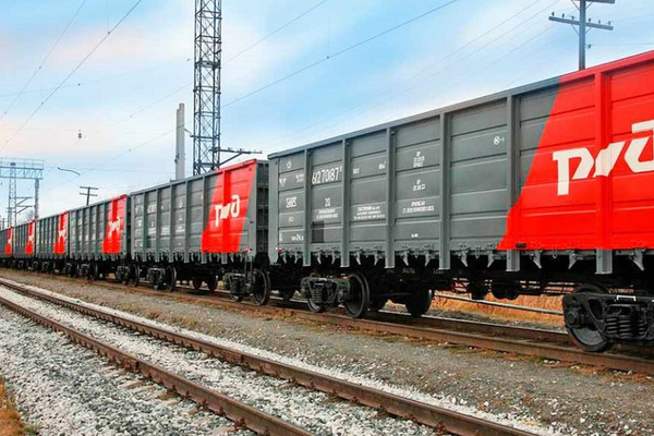 Грузовые железнодорожные вагоны РЖД с зерном, используемые для экспортной поставки пшеницы в Монголию в рамках поддержки малого и среднего бизнеса