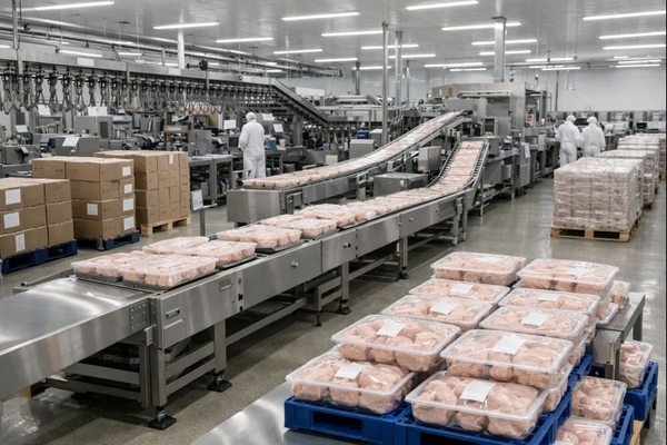 Производственная линия по переработке и упаковке мяса птицы для экспорта в Китай на российском предприятии