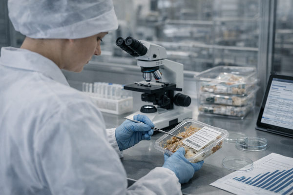 лабораторный контроль готовой еды на фабрике-кухне, проверка продукции по санитарным требованиям и стандартам ХАССП