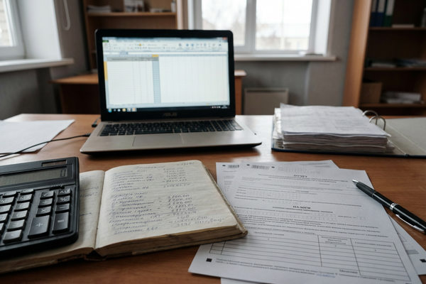 Рабочее место индивидуального предпринимателя с финансовыми документами как отражение роста фиксированных налоговых расходов