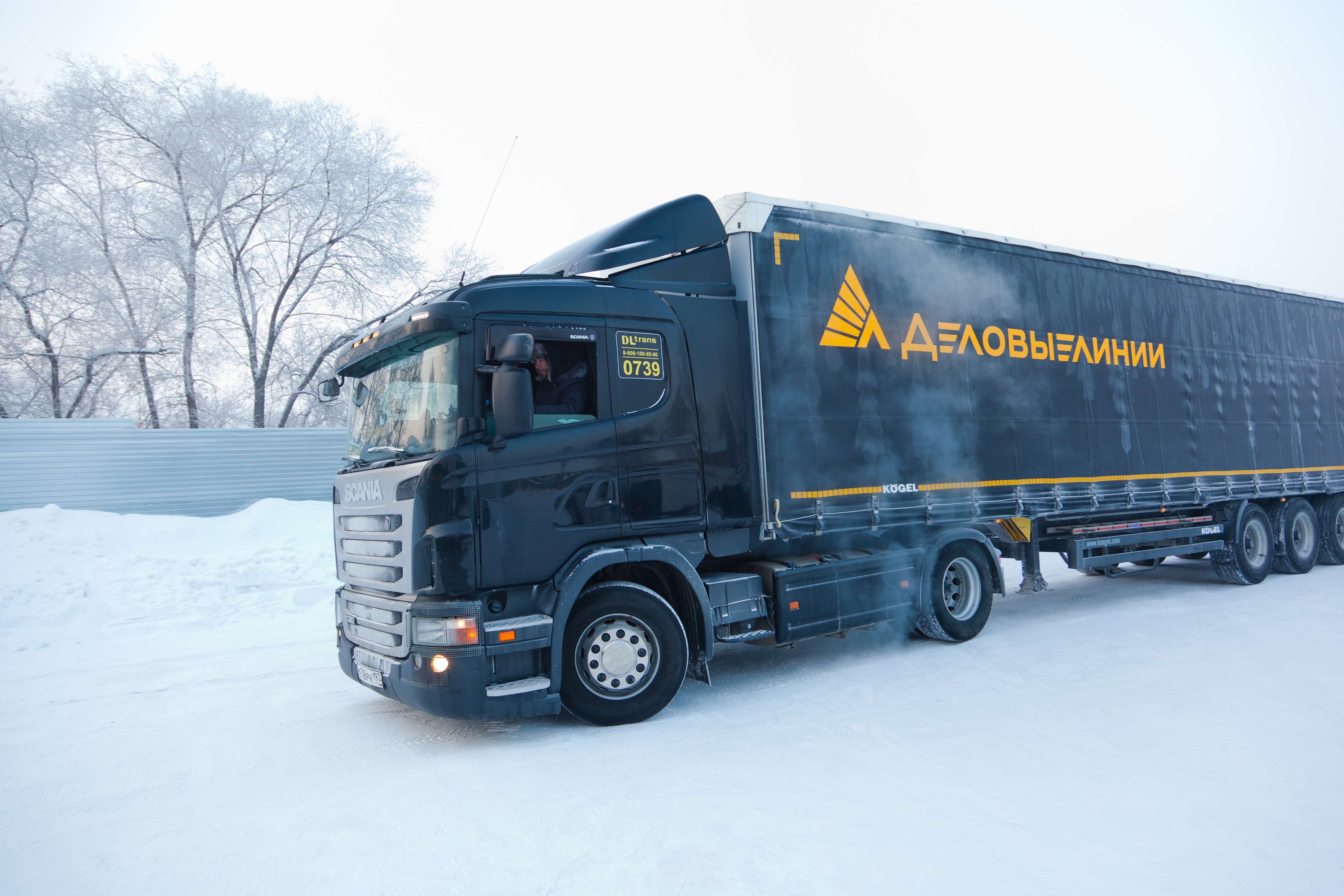 Грузовой автомобиль «Деловые Линии» на маршруте межрегиональной доставки в торговые сети России