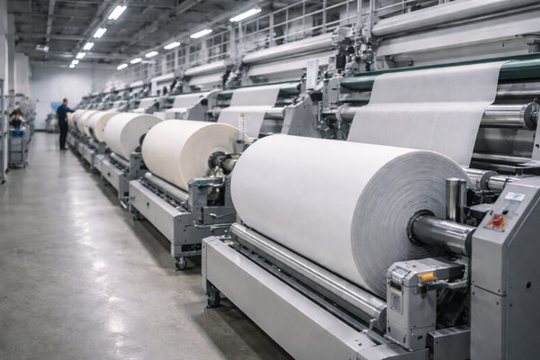 Производство синтетических тканей в России: промышленная линия с рулонами текстиля на фоне структурных изменений отрасли