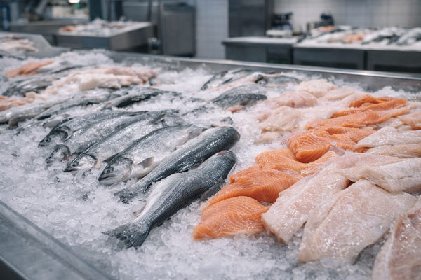 Рыбная продукция на льду в торговом зале как финальный этап цепочки поставок и формирования цены на рынке рыбы