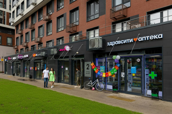 Стрит-ритейл на первых этажах жилого комплекса — аптека и магазины формата «у дома» в Москве