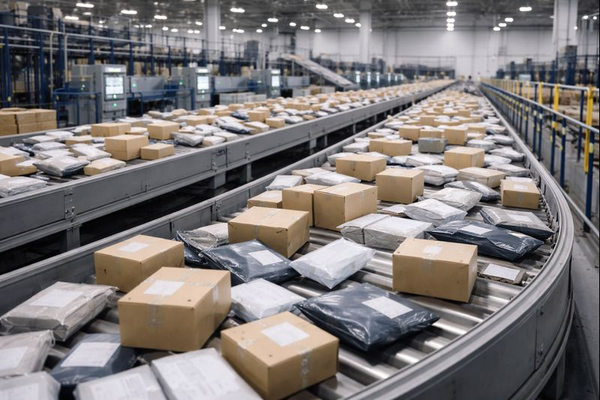 Сортировочный центр e-commerce с потоком мелких посылок как иллюстрация роста трансграничных заказов из Китая