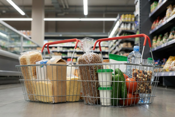 Покупательская корзина с базовыми и полезными продуктами в супермаркете как отражение изменений спроса в FMCG из-за ЗОЖ