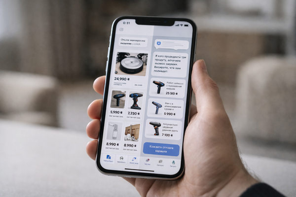 смартфон с маркетплейсом и рекомендациями товаров онлайн поиск и выбор покупка e-commerce интерфейс