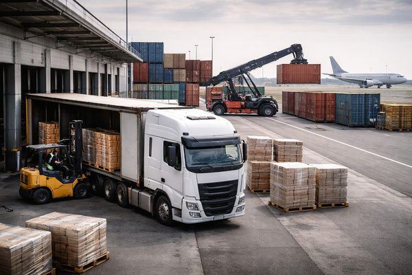 мультимодальная логистика грузовик контейнеры и самолет грузоперевозки сбой цепей поставок международная доставка