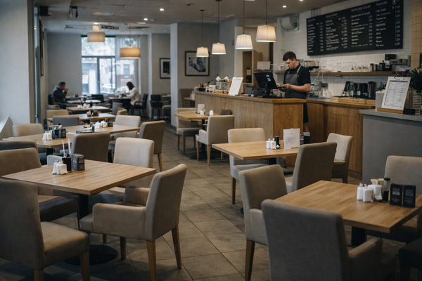 Небольшое городское кафе с посетителями и барной стойкой — экономическая ситуация в малом общепите