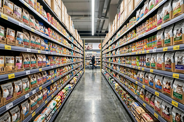 полки с кормами для животных в магазине насыщенный ассортимент избыток предложения рынок FMCG