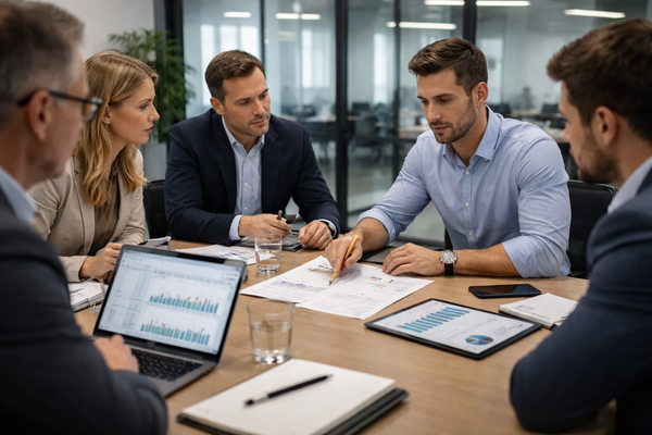 переговоры поставщика и ритейлера по условиям контракта и марже в FMCG, обсуждение цен и поставок продуктов