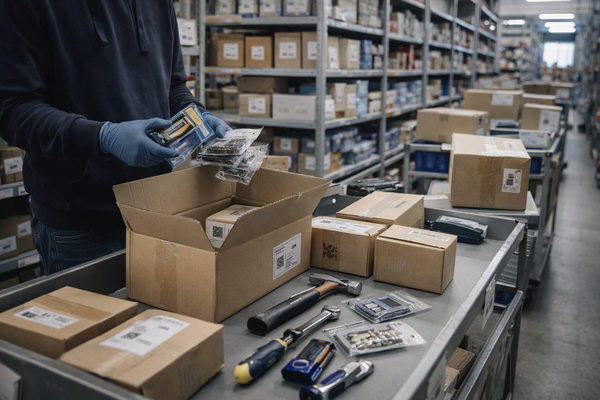 сборка заказа товаров для ремонта и инструментов на складе маркетплейса, логистика DIY и обработка заказов