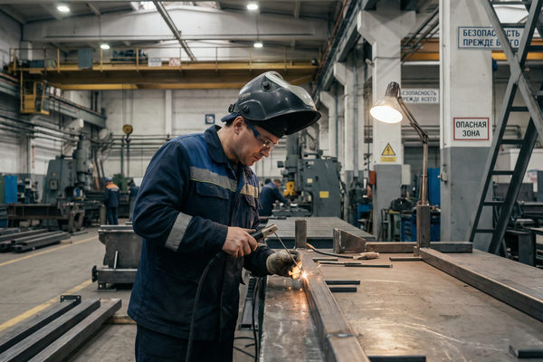 Сварщик работает на промышленном предприятии — иллюстрация к статье о дефиците рабочих кадров и изменениях на рынке труда