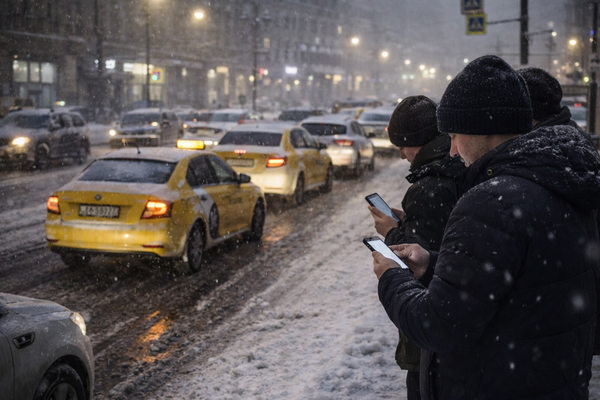 ожидание такси зимой в снегопад — рост спроса и повышающий коэффициент в сервисах такси
