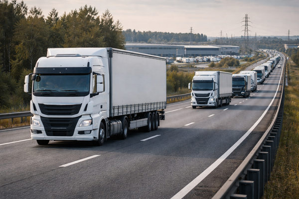 Колонна грузовиков на трассе — автоперевозки в России на фоне роста издержек и усиления контроля за импортом