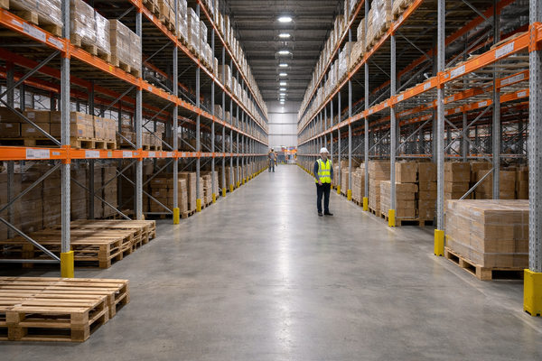 частично пустой складской комплекс класса А с рядами стеллажей — оптимизация складских площадей и субаренда логистической недвижимости