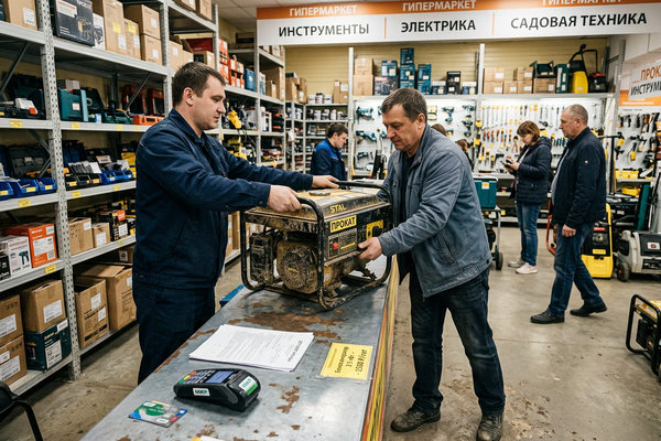 выдача аренды строительного инструмента в гипермаркете DIY Россия клиент получает генератор прокат инструмента