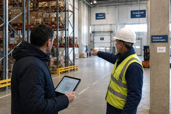 Осмотр свободного складского блока класса А в Москве перед арендой склада